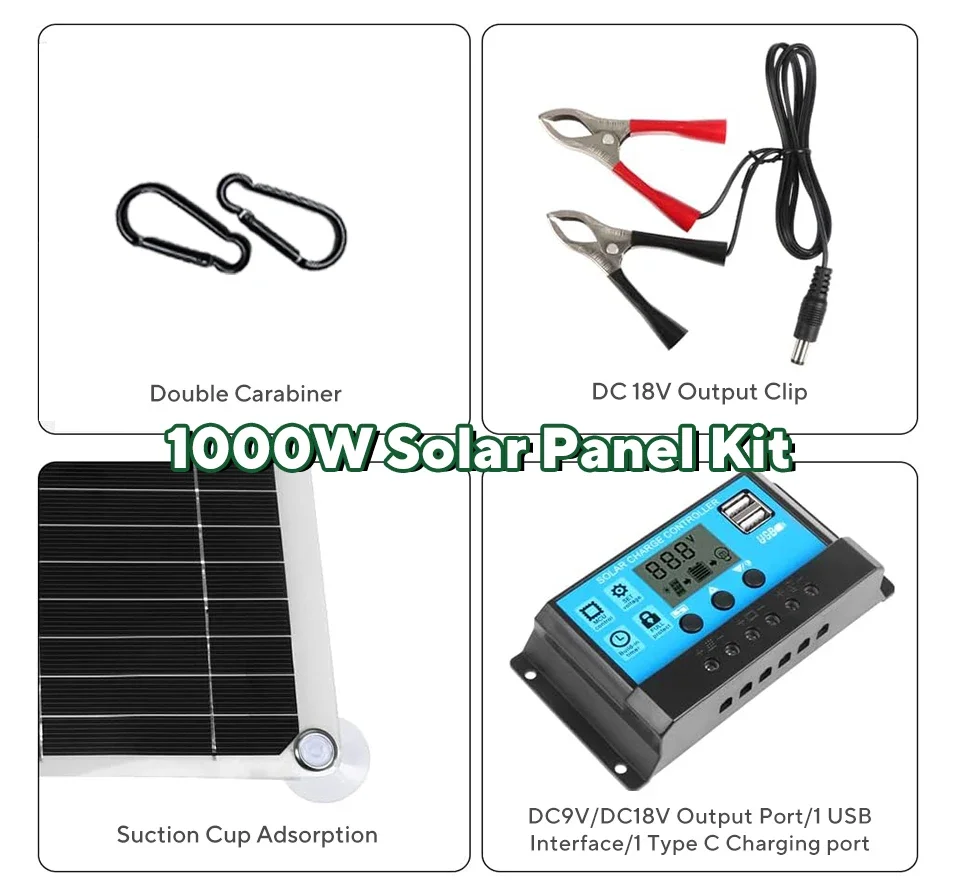 1000Wソーラーパネルキット、12Vソーラーセル10A‑1 - Solar Emergency Charger のレビューと価格