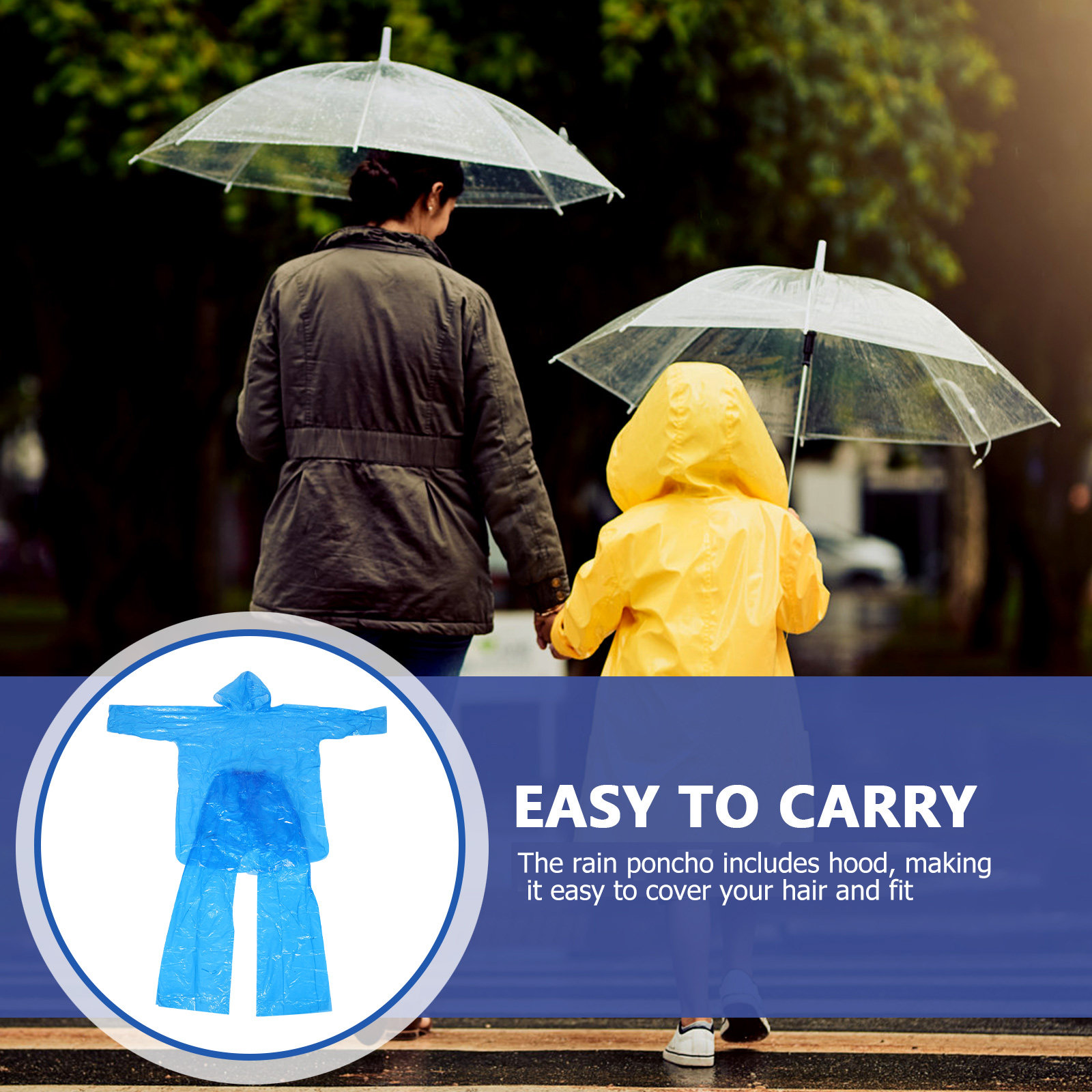 緊急用レインポンチョセット。透明なプラスチック製のフード付き - Emergency Poncho Rain のレビューと価格
