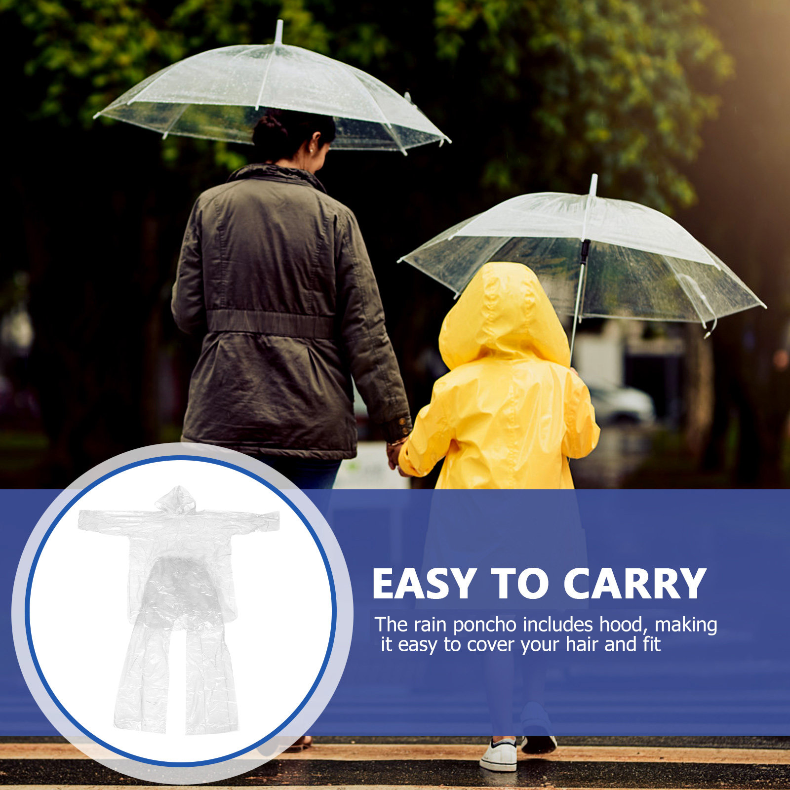 フード付き透明レインポンチョセット。防水性、耐引裂性に優れ、 - Emergency Poncho Rain のレビューと価格